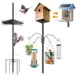 92 Inch Smart Bird Feeder Pole with Anchor for Outdoor, Heavy Duty Adjustable Bird House Stand Pole, BirdHouse Post Mount Kit, Squirrel Proof Baffle, 4 Shepherd Hooks (Bird House/Feeders Not Included)