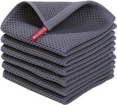 LEIAOLY 100% Cotton Waffle Weave Kitchen Dish Cloths, Ultra Soft Absorbent Quick Drying Dish Towels, 13x13 Inches, 6-Pack, Dark Grey