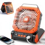Fohil Solar Camping Fan Portable, 3 in 1 Rechargeable 20000mAh Camping Fan for Tent with 4 Speeds & 3 Timers, Tent Fan with LED Light for Outdoor Fishing Car Emergency Outages