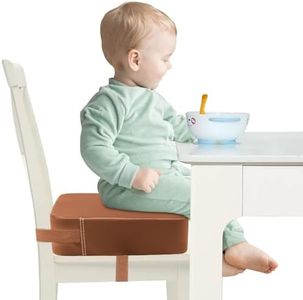 Toddler Booster Seat for Dining Table and Kitchen Chair – Adjustable Safety Straps, PU Leather, Non-Slip, Easy to Clean, Portable Travel Foam Booster Cushion for Kids & Toddlers (Brown)