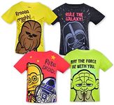 STAR WARS Lucasfilm Boy's 4-Pack Short Sleeves Graphic Tee Shirt, Black/Red/Green/Yellow, 6