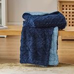 Bedsure Sherpa Fleece Throw Blanket - Fluffy Fuzzy Soft Warm Jacquard Coral Fleece Blanket for Sofa, Bed and Couch, Single, Navy Blue, 130x150 cm