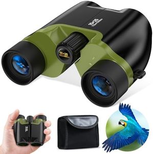 High Powered Compact 15x25 Binoculars for Adults&Kids with BAK4 Prism,FMC Lens,Waterproof Binocular with Low Light Vision,Small Binoculars for Hunting/Bird Watching/Theater/Travel/Sightseeing (Green)