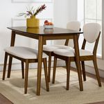 Best Choice Products 4-Piece Mid-Century Modern Wood Dining Kitchen Table & Chair Set w/ 2 Upholstered Chairs, Bench Seat - Walnut/Cream