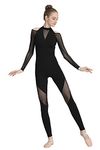Dance Elite Dynamic Unitard for Women - Long Sleeve Unitard, Soft Mesh Panel Design, Black, LA