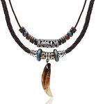 Beulous Men Leather Necklace Vintage Tribal Style Boho Hipppie Double Layered Braided Beaded Pendant Necklace for Valentine's Day, ['cowhide', 'wooden', 'natural material']