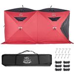 DEERFAMY Double-Room Ice Fishing Shelter, 6-8 Person Ice Fishing Tent, Pop up Ice Shanty Insulated Tent with Carrying Bag, 10 Ice Anchors, Red