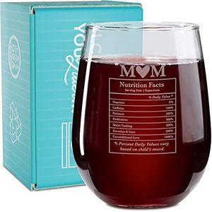 On The Rox Drinks Wine Gifts for Mom- 17Oz “Mom Nutrition Facts” Engraved Stemless Wine Glass - Unique Funny Birthday, Mother’s Day Gifts for Mothers, Expecting Moms, and Stepmothers