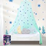 South to East Bed Canopy for Girls with Glowing Snow, Cyan Princess Bed Curtains for Baby Crib, Kids Bed & Toddler Bed, Twin, Full & Queen Bed, Mosquito Net Canopy for Bedroom, Cyan with Snowflakes