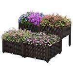 Outsunny Set of 4 26L Garden Raised Bed Elevated Patio Flower Plant Planter Box PP Vegetables Planting Container, Brown