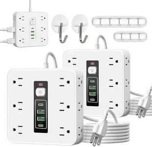 16-in-1 Power Strip with Switch & Surge Protection, Etl Listed Fireproof Power Strip, Upgraded Multifunctional 16 in One Surge Protector, 12AC +2UAB+2type-C Ports for Home, Office (White-2PCS)