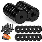 DIYMAG 12Pcs Neodymium Round Base Cup Magnet, 40LBS Strong Rare Earth Magnets with Heavy Duty Countersunk Hole and Stainless Screws for Refrigerator Magnets Office Craft 0.79 x 0.2 inch (Black)