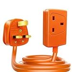 EXTRASTAR 1 Way Gang Single Socket Mains Power Extension Lead 13A Fused UK 3Pin Plug - 10 Metre Cable, Orange