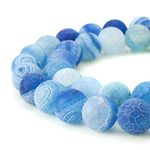 BEADNOVA 10mm Blue Frosted Agate Unpolished Cracked Matte Gemstone Gem Strand Round Loose Beads for Jewelry Making