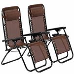 Dopinmin Zero Gravity Chairs Outdoor Adjustable Recliner Chair Folding Lounge Patio Chairs with Cup Holder Pillows Set of 2 for Beach Yard Lawn and Camp,Brown