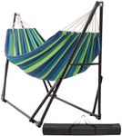 Double Hammock with Foldable Steel Stand,Frabic Tension Adjustable,Carrying Bag Included, 616 lbs Weight Capacity, Portable Suitable for Outside Garden Yard Outdoor Inhouse Cyan