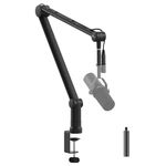 IXTECH Boom Arm Mic Stand with Extension Tube Upgraded Microphone Arm for Shure SM7B MV7 Blue Yeti Sturdy Stainless Steel Mic Arm Desk Stand Foldable Scissor Arm Microphone Mount for Podcast Gaming