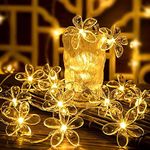 Fielegen 20 LED Cherry Blossom Flower String Lights 9.84FT Fairy Light Battery Powered String Lights Christmas Decorative Lights, Novelty Light for Home Bedroom Garden Wedding Party (Warm White)