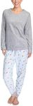 Hanes Women's Cozy Up 2 Piece Set Top and Jogger Pajamas, Grey/Reindeer, Medium