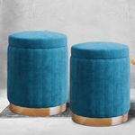 RIBAVARY Velvet Luxurious Ottoman Pouffes for Sitting, for Bedroom & Living Room, Sofa Side Stool, Wooden Small Ottoman Footrest Stool, Makeup Chair, Pouf for Office & Home Decoration. (2, Tuquoise)