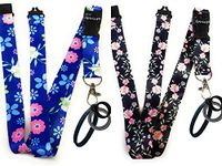 Spirius Set of x 2 Break Away Neck Straps Lanyards with Universal Ecig ecigarette Vape Pen Holders Silicone Ring Holders Set (Dark Blue Flowers and Black Flowers)