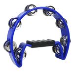 A-Star Half Moon Tambourine, Double Jingle Bell Cutaway with Ergonomic Grip Handle - Singers, Bands, Musicians, Music Classes - Blue