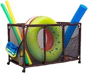 Essentially Yours Pool Noodles Holder, Toys, Balls, Floats and Equipment Mesh Rolling Storage Organizer Bin, Kids Height, Large, (43" W x 25" L x 28" H), Brown Style 563009