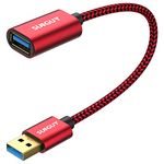 SUNGUY 5Gbps USB 3.0 Extension Cable, 1FT USB Extender, USB A Male to Female Cord, High Data Transfer Compatible with Xbox, Hard Drive, Webcam, USB Keyboard, Mouse, Flash Drive, Oculus VR (Red)