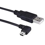 LARRITS Extra Long Mini USB Cable 90 Degree Left Angle Fast Charge Power Cord with 5pc Wiring Clips for Garmin Dash Cam Car Dashcam GPS Navigator DVR Camera GoPro (5 Meters Left Angle)