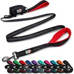 Black Rhino Dog Leash - Heavy Duty - Medium & Large Dogs | 6ft Long Leashes | Two Traffic Padded Comfort Handles for Safety Control Training - Double Handle Reflective Lead - (Red)