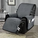 STONECREST Recliner Chair Cover, Water Resistant Velvet Quilted Slipcover, Stay in Place (Grey/Grey, Recliner 23" Regular)