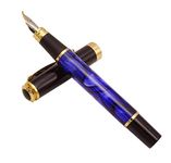 Jinhao 500 Blue Violet Fountain Pen Bent Nib, Fine to Broad Size Fude Pen with Converter and Pen Pouch