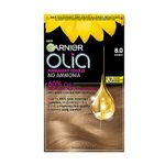 Garnier Olia 8.0 Blonde Permanent Hair Dye, Up to 100% Grey Hair Coverage, Visibly Improved Hair Quality, 3X More Shine, No Ammonia & 60% Oil Powered Formula