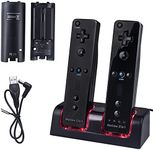 TechKen 2 Pack Rechargeable Battery for Wii Remote Controller, 2 x 2800mAh Batteries with Charging Station Dock Stand (Black)