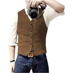 Solovedress Mens Vintage Waistcoat Tweed Wool Regular Fit Suit Vest for Wedding Groomsmen(Brown,L)