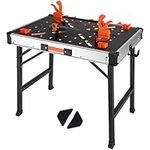 VEVOR Folding Work Table, 2-in-1 as Sawhorse & Workbench, 1000 lbs Load Capacity, Steel Legs, Portable Foldable Tool Stand with 2 Wood Clamps, 4 Bench Dogs, 3 Tool Boxes, 2 Hooks, Easy Garage Storage