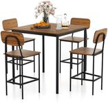 Giantex 5-Piece Dining Bar Table Set, 4 Person Kitchen Breakfast Table Set with Steel Frame, Industrial Counter Height Table Set, Dining Table and Chair Set for Home, Restaurant & Cafe (Brown+Black)