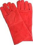 Red 355mm Welding Gloves,Welders Gauntlets Woodburner Fireplace Gloves High Temperature BBQ Stove Long Lined Welders Gauntlet Log Fire Safety Gloves Working Gloves Heat Resistant