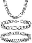 3PCS Cuban Link Figaro Bracelet Nec