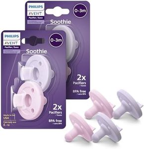 Philips Avent Soothie Orthodontic Baby Pacifiers, 100% Silicone Pacifiers, One Piece, BPA-Free, for Babies 0-3 Months, 2 Lilac and 2 Pink, 4 Pack, Model SCF190/70