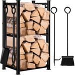 Amagabeli Fireplace Log Rack with 4 Tools 72cmx40cmx30cm Indoor Fireside Companion Set Outdoor Log Holder for Wood Burner Wrought Iron Log Storage Tool Set Wood Stove Fireplace Accessories