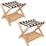 SMIBUY Luggage Rack, 2 Pack, Foldable Bamboo Suitcase Stand with Storage Shelf for Guest Room, Bedroom, Hotel, Heavy-Duty (Natural and Black)