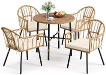 YITAHOME 5 Pieces Outdoor Patio Dining Table Set, All-Weather Wicker Dining Set Furniture, Sectional Conversation Rattan Dining Set for Patio, Backyard, Balcony, Garden(with Umbrella Hole)