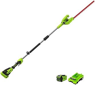 Greenworks G40PHAK2 Cordless Pole Hedge Trimmer with Split Shaft, 51cm Dual Action Blades, Cuts up to 18mm Thick Branches, 125° Head Pivot, 3000SPM, 40V 2Ah Battery & Charger, 3 Year Guarantee