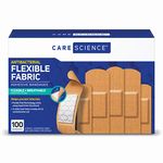 Care Science Antibacterial Fabric Adhesive Bandages, 100 ct Assorted Sizes | Flexible + Breathable Protection Helps Prevent Infection for First Aid and Wound Care