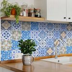 Backsplash Bathroom Décor Tiles by Mi Alma– 24-Piece Talavera Tile Stickers Peel and Stick Easy Application Ideal for Bathroom, Kitchen Wall Tile Decals – 4x4 (Blue Mexi)