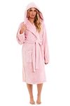 Daisy Dreamer Womens Hooded Dressing Gown Robes Flannel Fleece Long Super Soft Plush Robe Bathrobe Gowns for Ladies (Pink, S)