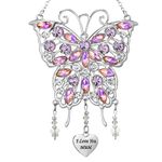 Johiux Mom's Birthday Gift,Mum Gifts for Mothers Day,Butterfly Suncatcher Wind Chime I Love You Mum Charm Window Decor,Glittering Rhinestones Butterfly Son Daughter Gift for mum for Christmas.