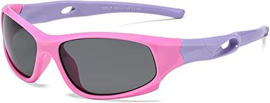 ELEGANTE Unbreakable and Flexible Kids Polarized Sports Sunglasses for Boys Age 3-10, 100% UV Protection (C3 - Pink Blue)