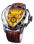 FORSINING Leather Jaragar Men's Triangle Bezel Design Fashion Analog Mechanical Watches (Yellow Dial)